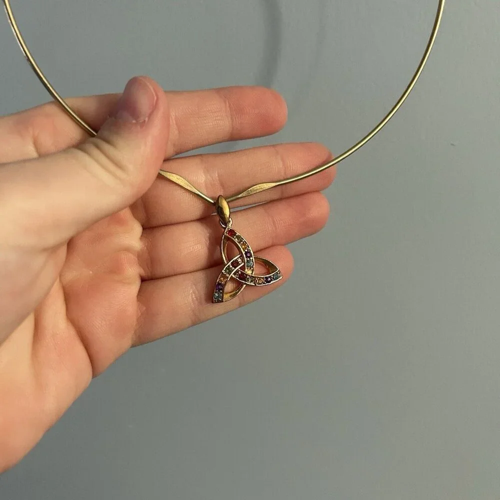 Vintage 90s Y2K Pendant Chocker Necklace Rainbow Jewelry Christmas Holiday - Picture 3 of 7